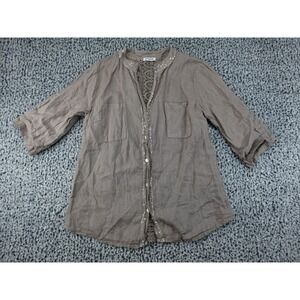 Bohabille Paris Linen Blouse Women Large Taupe Good Lace Sequin Italy